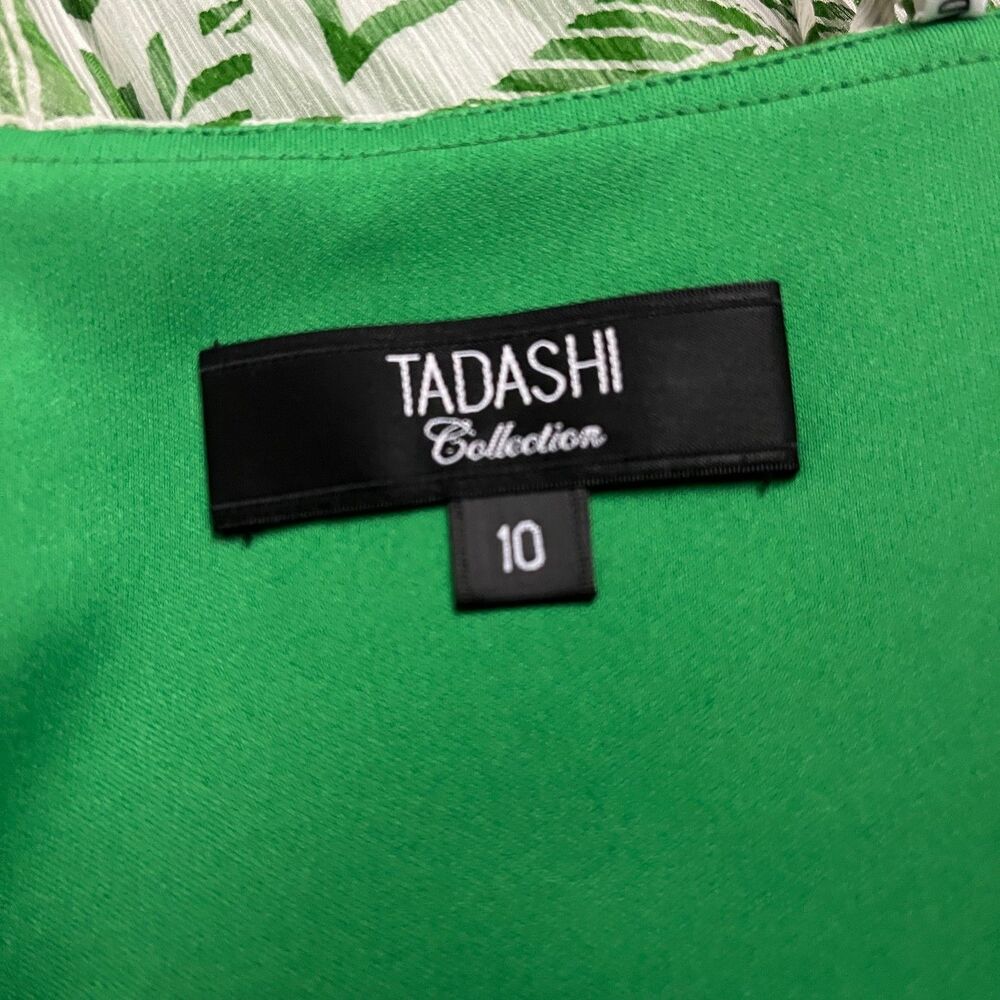 Tadashi Collection 100% Silk Green/White Floral Cocktail Dress Women's 10 - Picture 7 of 9